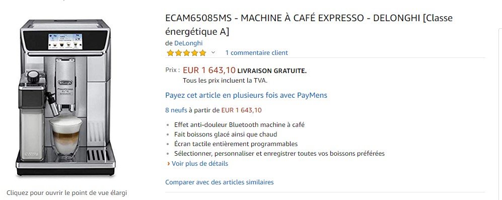 Mauvaises caracteristiques produit Amazon