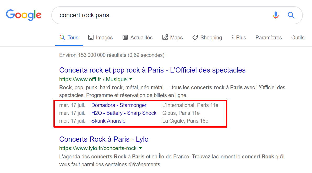 rich snippets concert rock paris