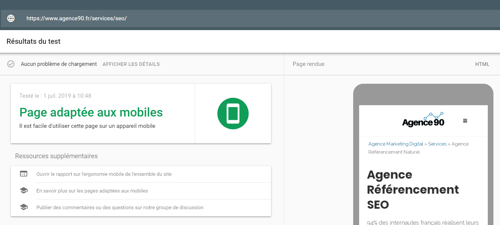 test optimisation mobile agence 90