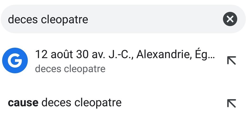 deces cleopatre barre de recherche chrome