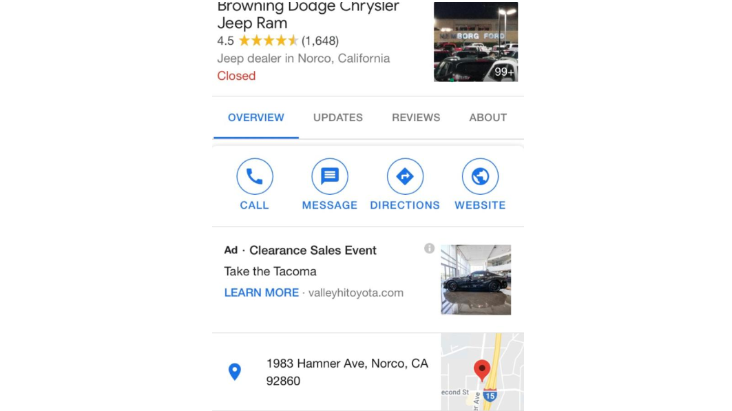 Google affiche les annonces des concurrents dans les fiches My Business