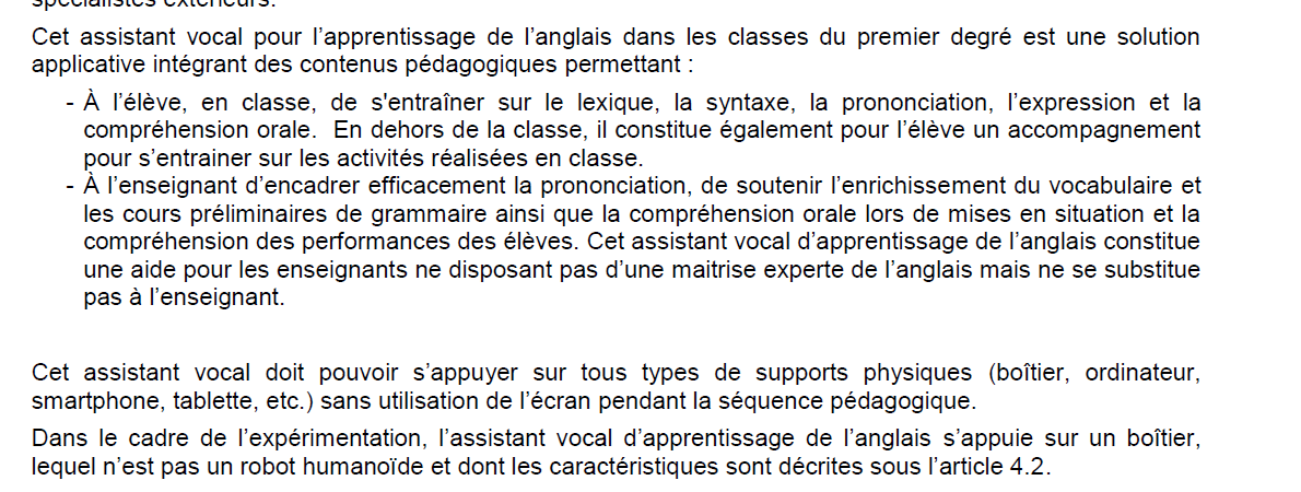 extrait appel offre assistant vocal ecole