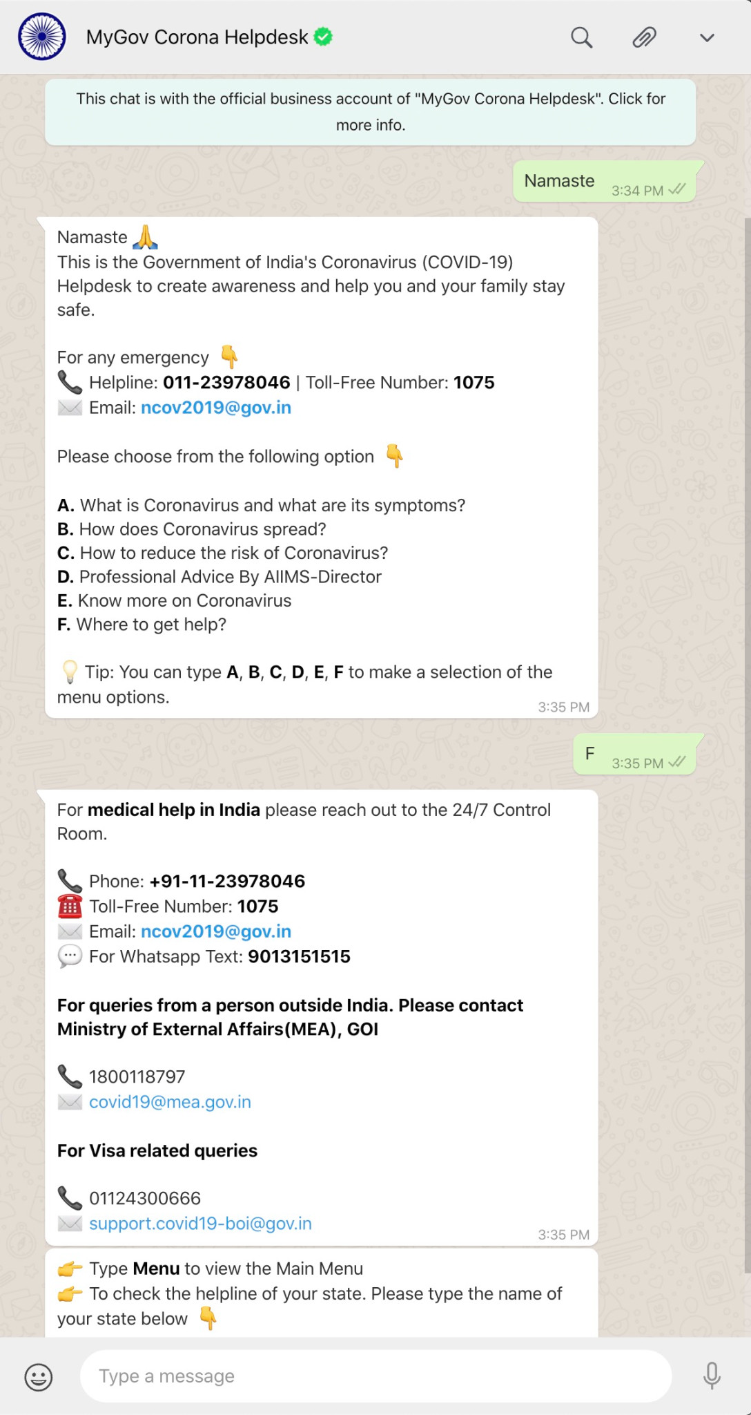 screen chatbot coronavirus inde