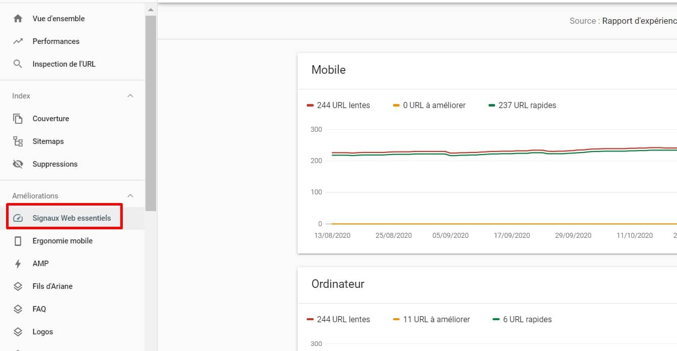 core web vitals outil search console