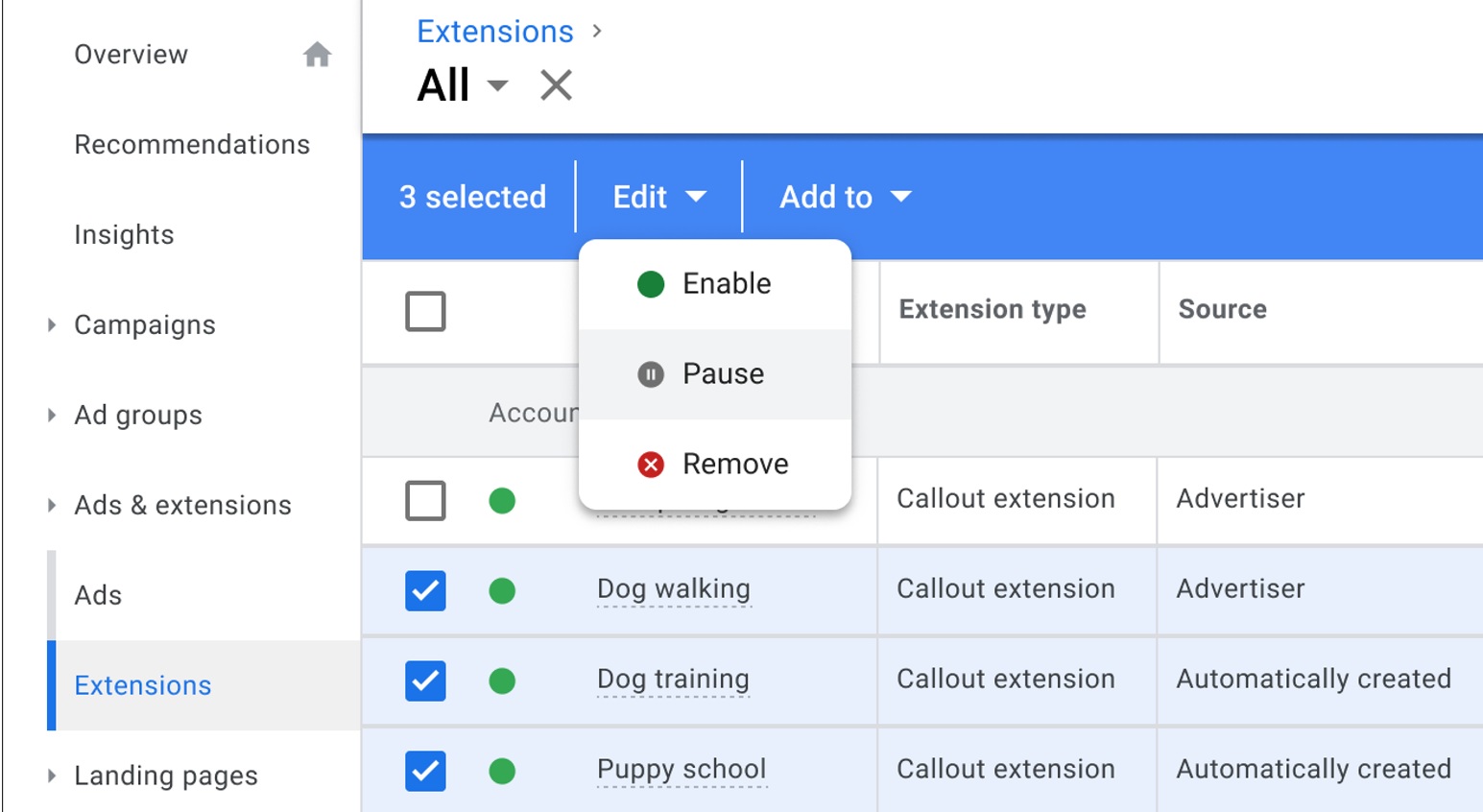 Extensions d'annonce automatiques