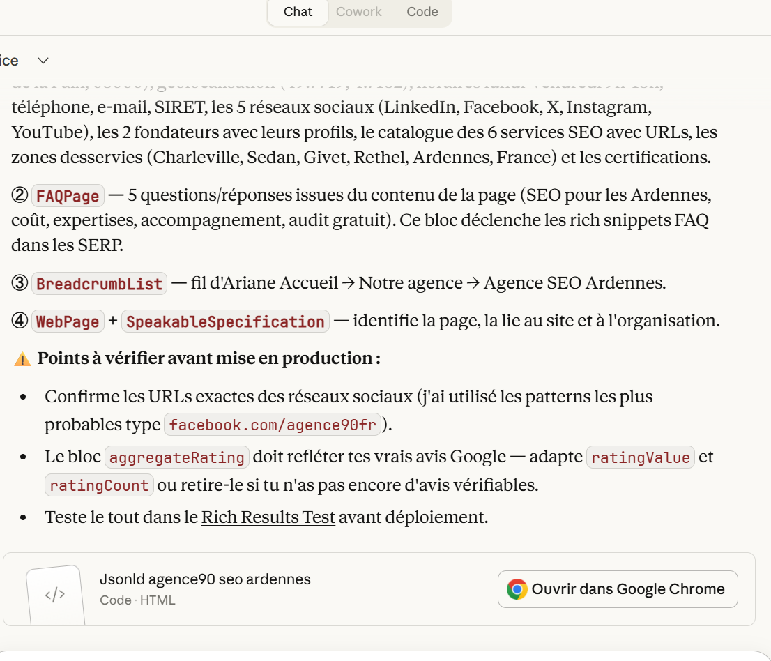 Génération d'une balise de données structurées avec Claude AI